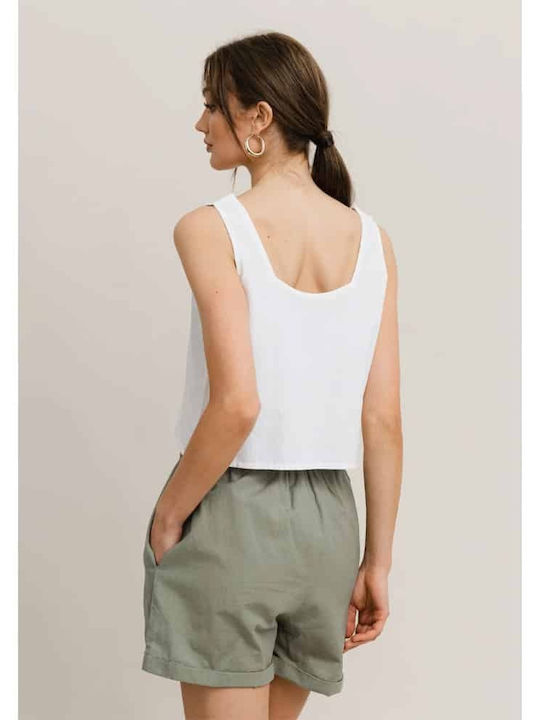 Rut Women's Blouse Cotton Sleeveless with V Neckline White.