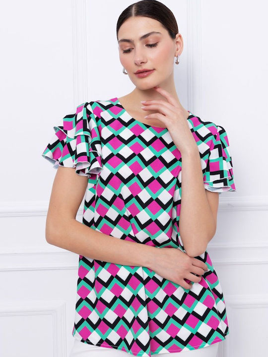 Women's Blouse Short Sleeve Fuchsia