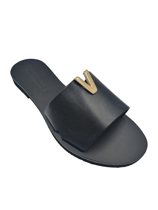 Leder Flache Sandalen für Damen in Schwarz Farbe