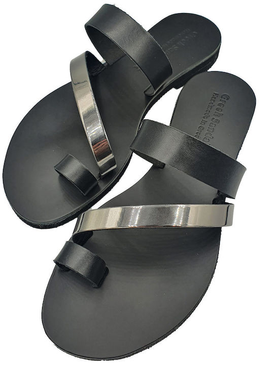 Leder Flache Sandalen für Damen in Schwarz Farbe