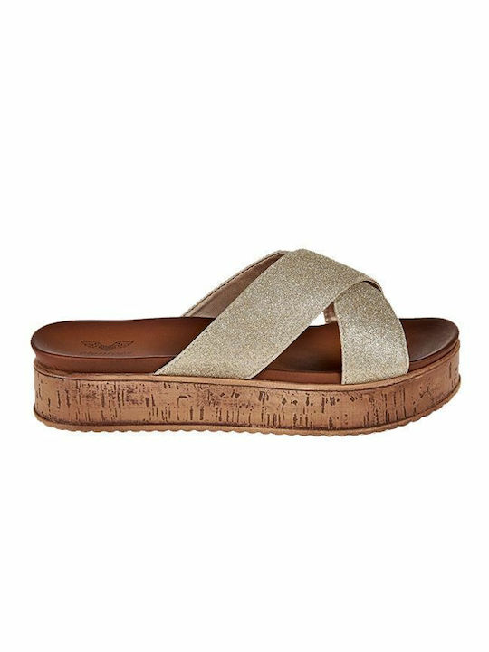 Elenross Flatforms Crossover Women's Sandals Gold