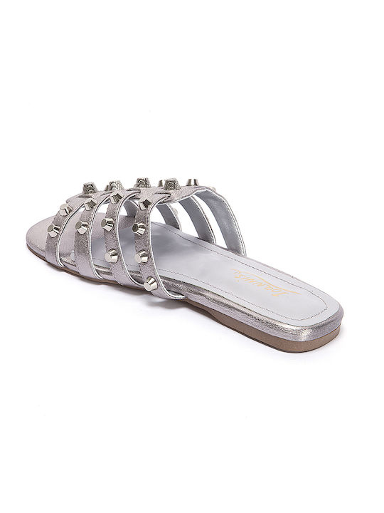 Keep Fred Leather Women's Flat Sandals in Silver Color