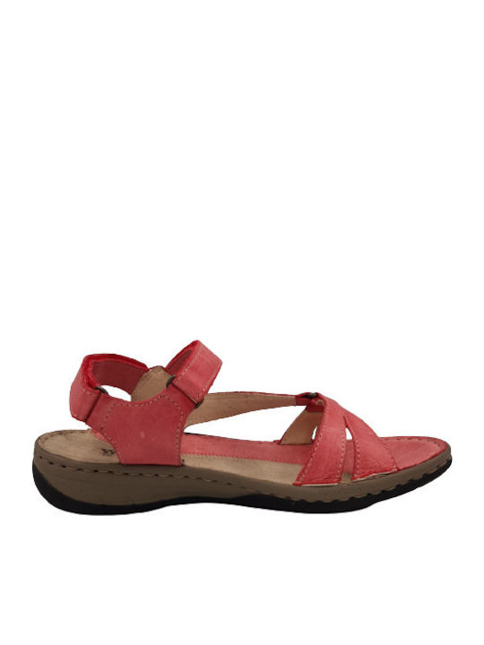 Walk In The City Leather Women's Flat Sandals Anatomic in Red Color