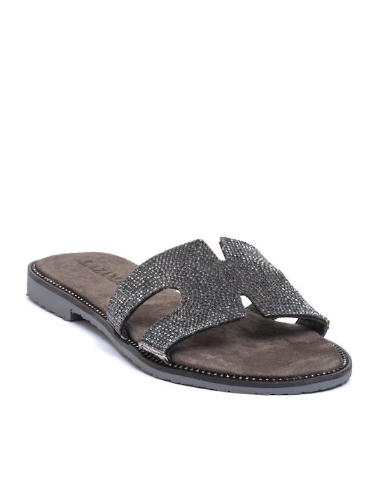 Lazamani Leather Women's Flat Sandals in Gray Color