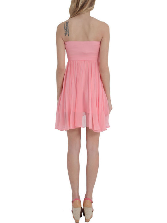 Καλοκαιρινό Mini Φόρεμα για Γάμο / Βάπτιση Strapless Pink