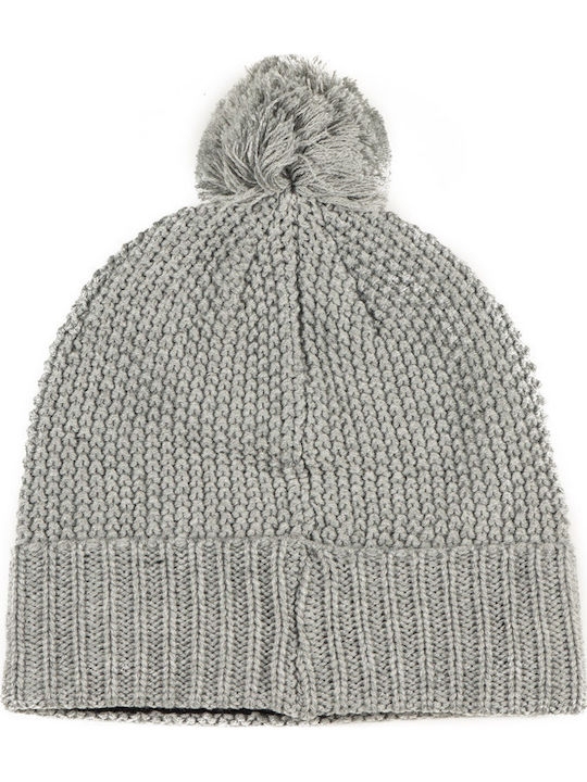 Pom Pom Beanie Unisex Fleece Σκούφος Πλεκτός σε Γκρι χρώμα