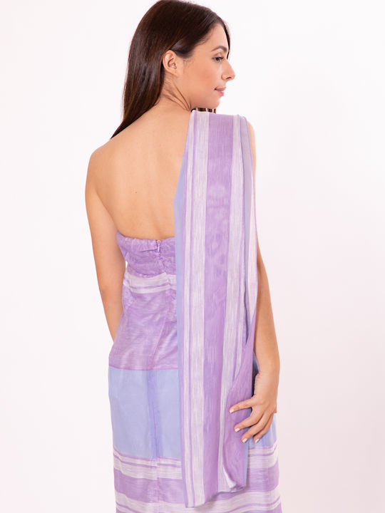 Καλοκαιρινό Maxi Φόρεμα για Γάμο / Βάπτιση Strapless LILA/LIGHT BLUE
