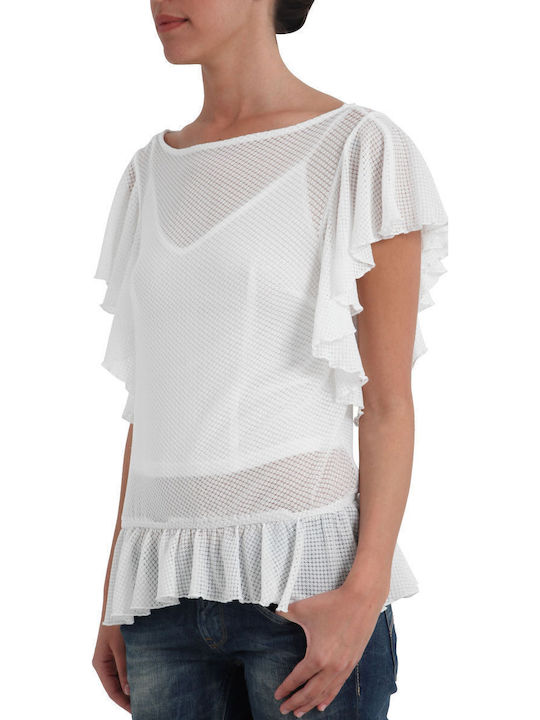 Women's Blouse Cotton Short Sleeve White.