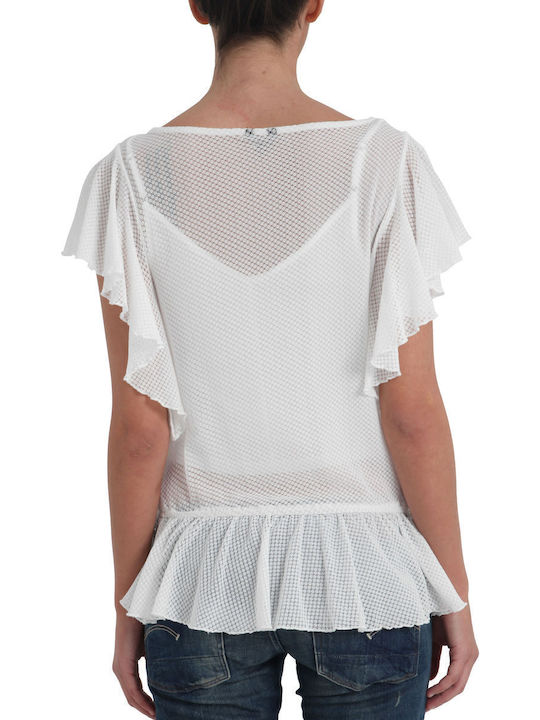 Women's Blouse Cotton Short Sleeve White.