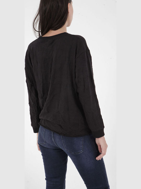 Damen Crop Top Baumwolle Langarm Schwarz