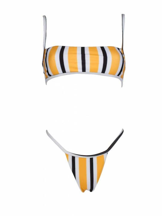 Set Bikini Dreieck mit Abnehmbarer Verstärkung Gestreift Gelb