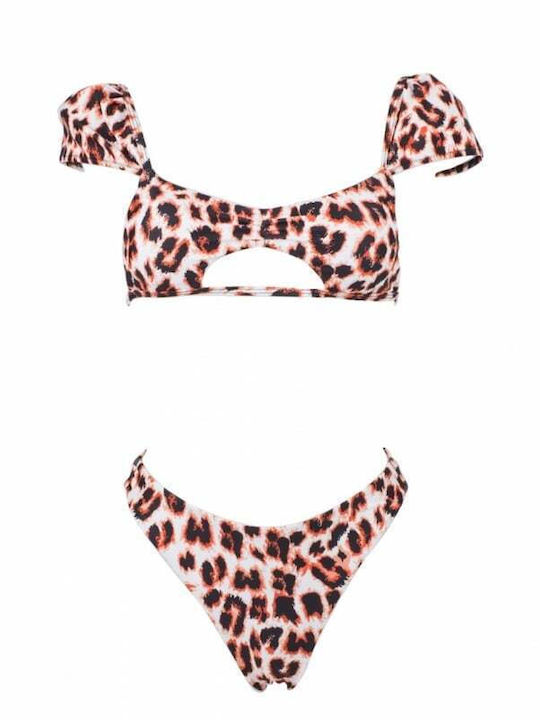 Set Bikini Dreieck mit Abnehmbarer Verstärkung Animal Print Weiß