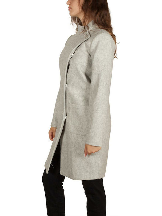 Soft Rebels Women's Wool Short Half Coat with Buttons light grey