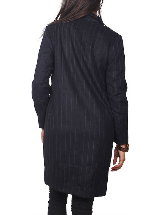 Wolle Damen black Mantel Oversized mit Knöpfen