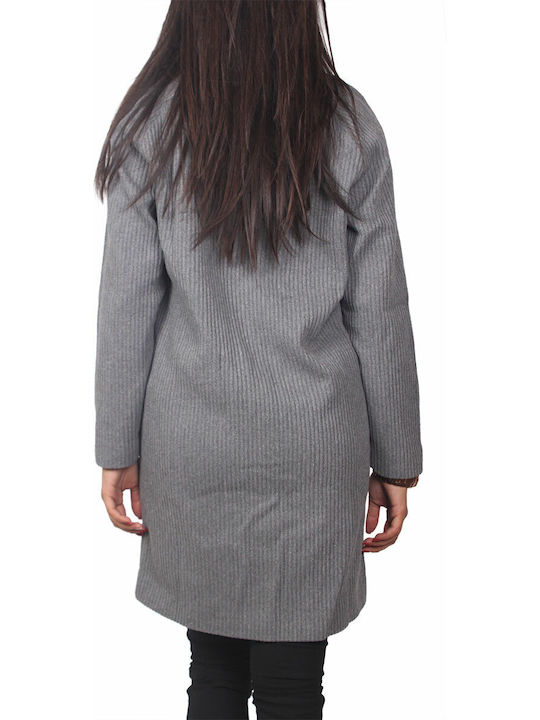 Wolle Damen grey Mantel mit Knöpfen
