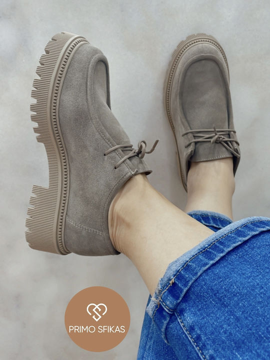 Leder Damen Loafers in Beige Farbe