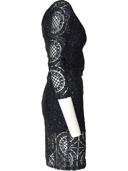 Mini Evening Dress with Sheer Blue
