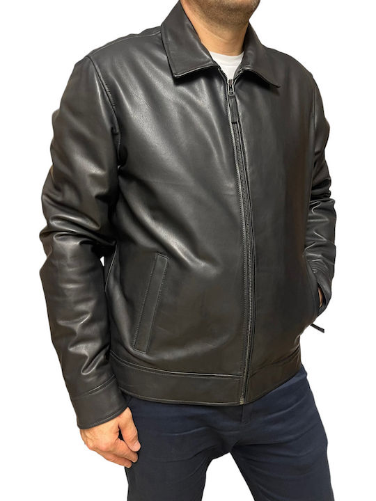 MARKOS LEATHER Herren Winter Jacke Leder ΜΑΥΡΟ