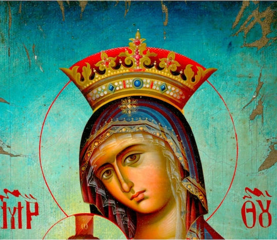 IconsGR Wooden Image of Virgin Mary Holding the Infant 38x25cm M4XRI