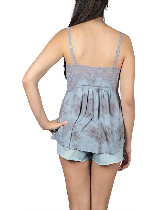 Women's Blouse with Straps & V Neckline Gray