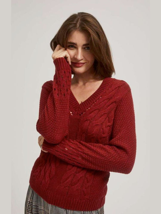 Make your image Damen Langarm Pullover mit V-Ausschnitt Polka Dot Rot