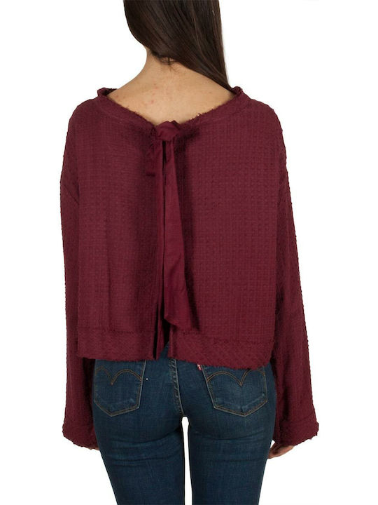 Bluza Damă Crop Bumbac Mânecă Lungă Burgundy