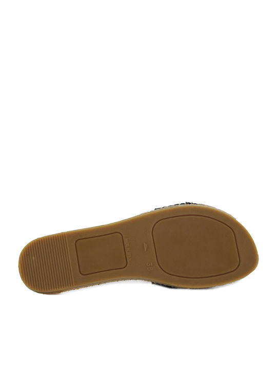 Leather Women's Flat Sandals in Black Color