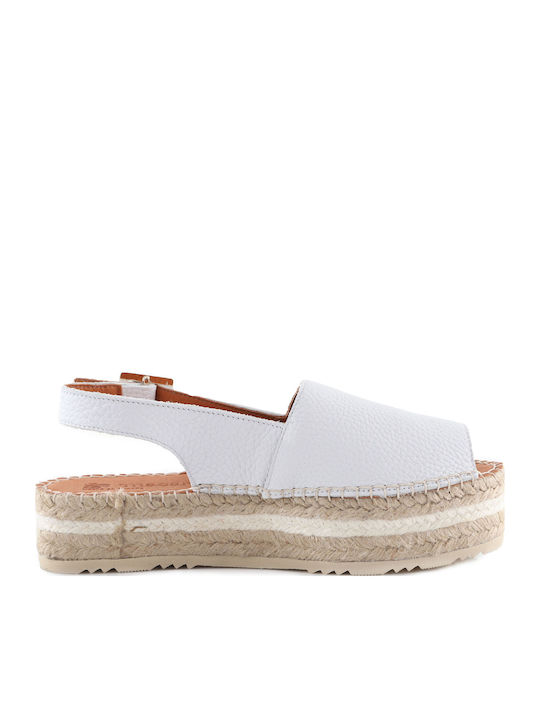 Leather Women's Flat Sandals Flatforms in White Color