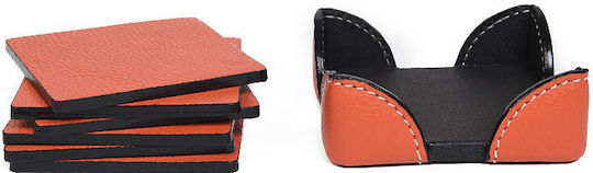 BagCity Untersetzer Künstliches Leder mit Gestell Orange 6Stück BagCity Untersetzer Künstliches Leder mit Gestell Orange 6Stück