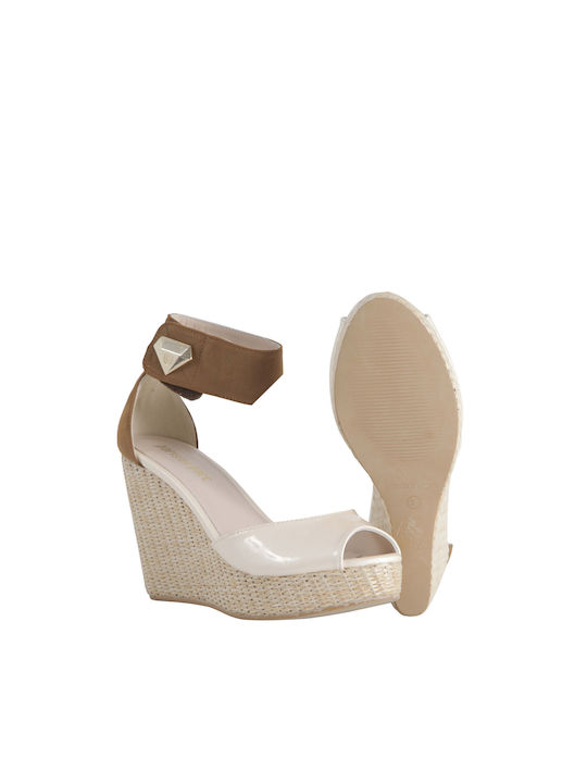 Parisian Parc Women's Leather Ankle Strap Platforms Beige