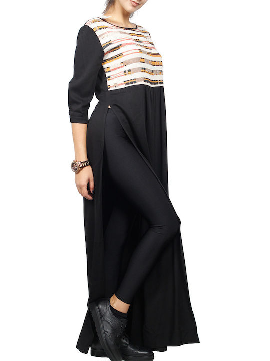 Arpyes Cotton Tunic with 3/4 Sleeve Black