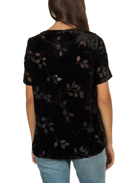 Women's Blouse Velvet Short Sleeve Black