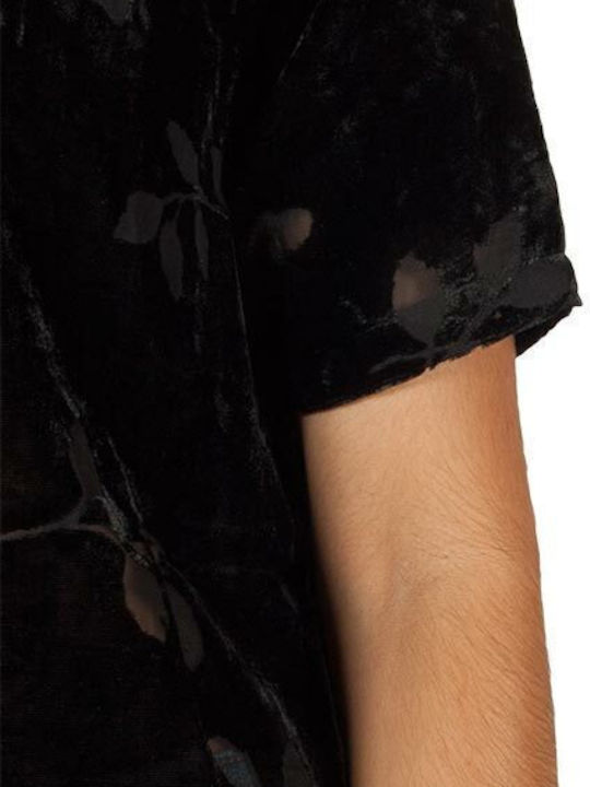 Women's Blouse Velvet Short Sleeve Black