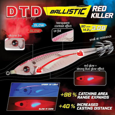 DTD Ballistic Red Killer 3.0B Squid Jigs Fluorescent 9buc/14.2gr Alb