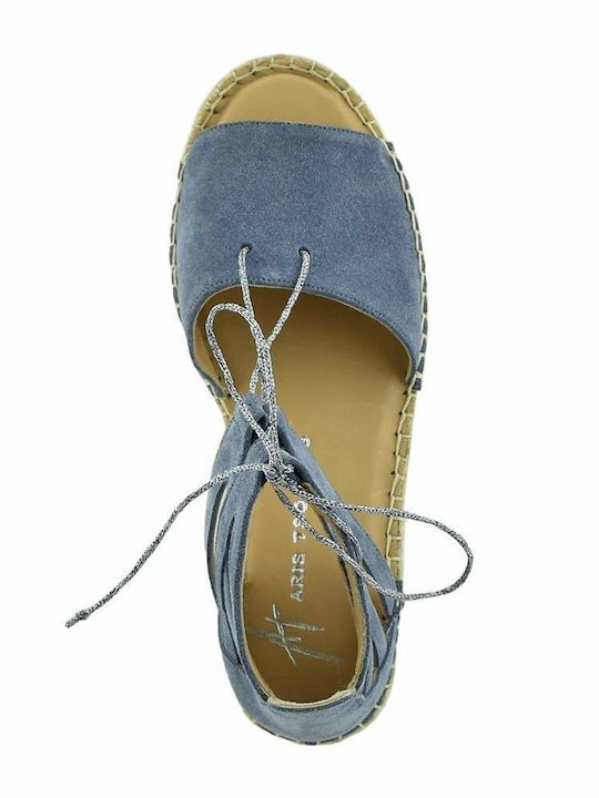 Leder Flache Sandalen für Damen in Blau Farbe