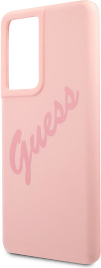 Guess Vintage Script Back Cover Σιλικόνης Ροζ (Galaxy S21 Ultra 5G)
