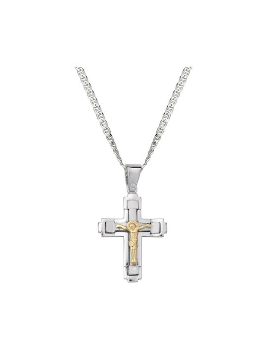 Verorama Men's Cross with the Crucified from Gold Plated Silver with Chain