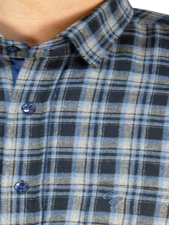 Long-sleeved Cotton Shirt Checked Light Blue