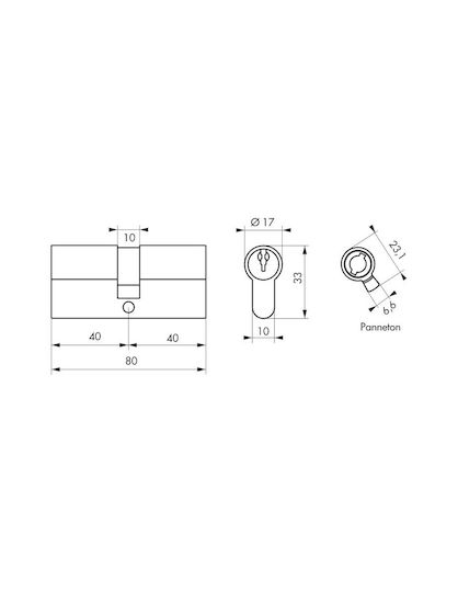 Thirard Lock Cylinder 80mm (40-40) with 3 Keys Silver