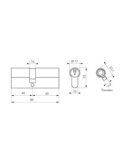 Thirard Lock Cylinder 85mm (40-45) with 3 Keys Silver