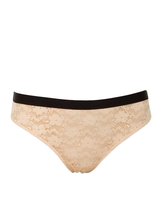 Femeie Slip cu Dantelă Bej