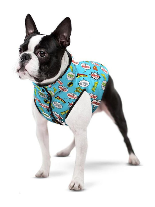 WauDog Justice League Blue L55cm Blue Waterproof Dog Coat with 55cm Back Length