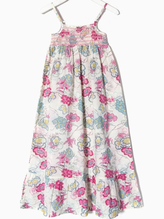 Dress Long Cambric Flowers Детска Рокля Без ръкави Обикновени Бял