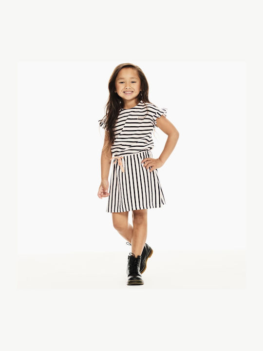 Garcia Jeans Ruffle Striped Dress Детска Рокля На райета Къс ръкав Бял