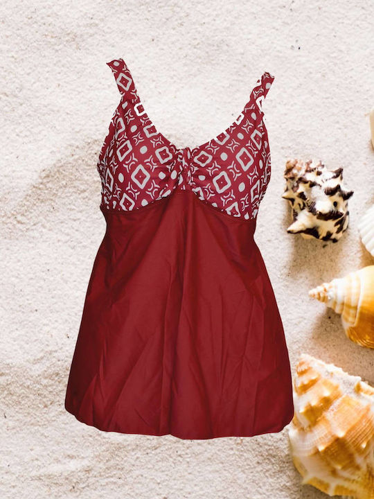 Senses Wide Strap Padded Tankini Swimsuit Burgundy