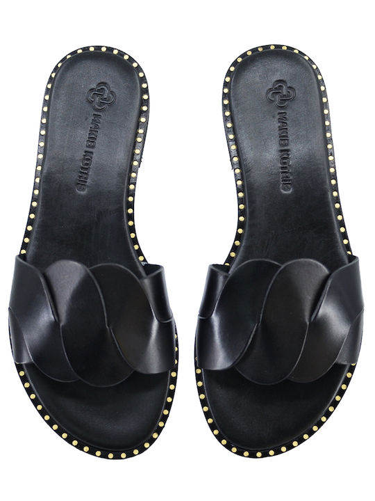 Dermatina 100 Leather Women's Flat Sandals in Black Color