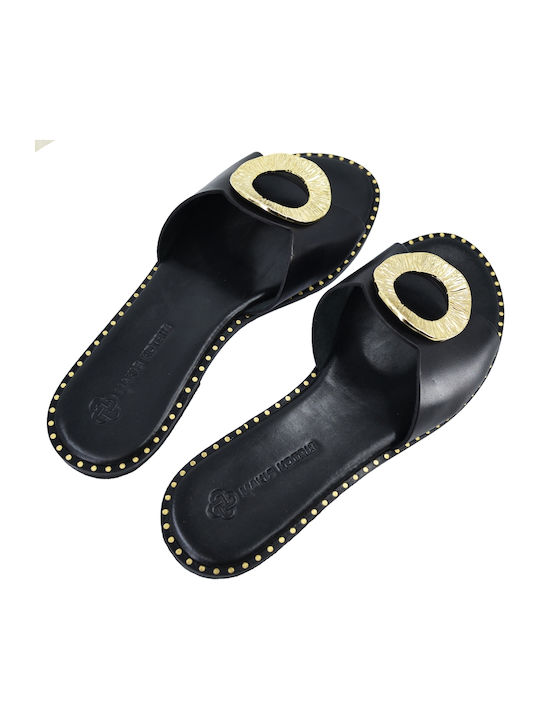 Leder Flache Sandalen für Damen in Schwarz Farbe