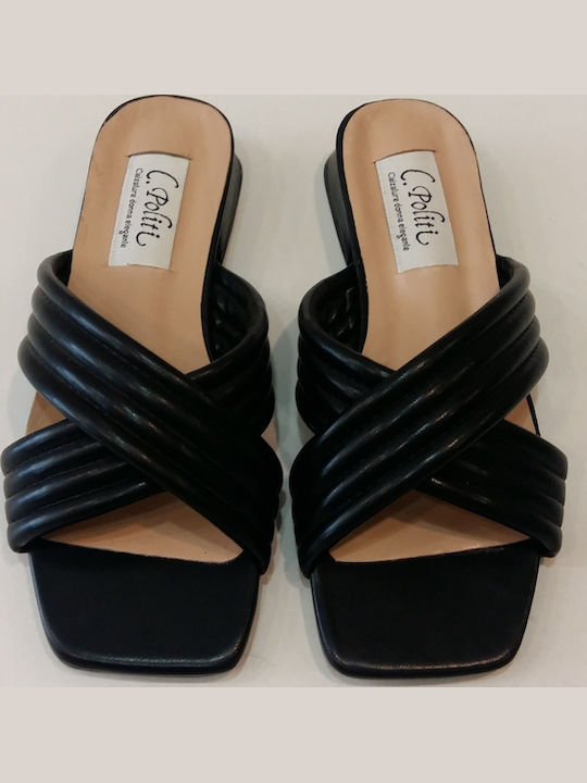 Leather Women's Flat Sandals Anatomic in Black Color
