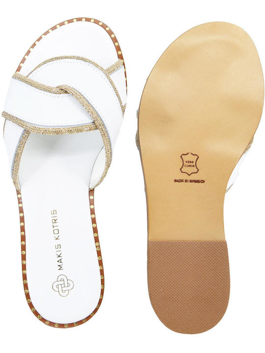 Dermatina 100 Leather Women's Flat Sandals in White Color