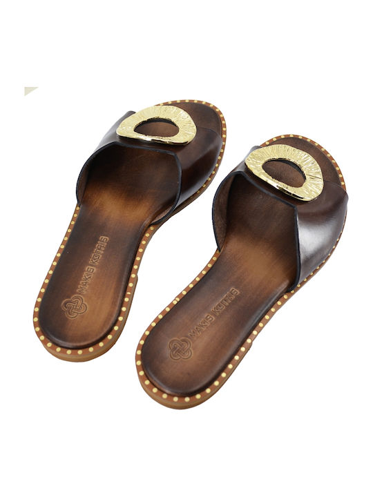 Leder Flache Sandalen für Damen in Braun Farbe